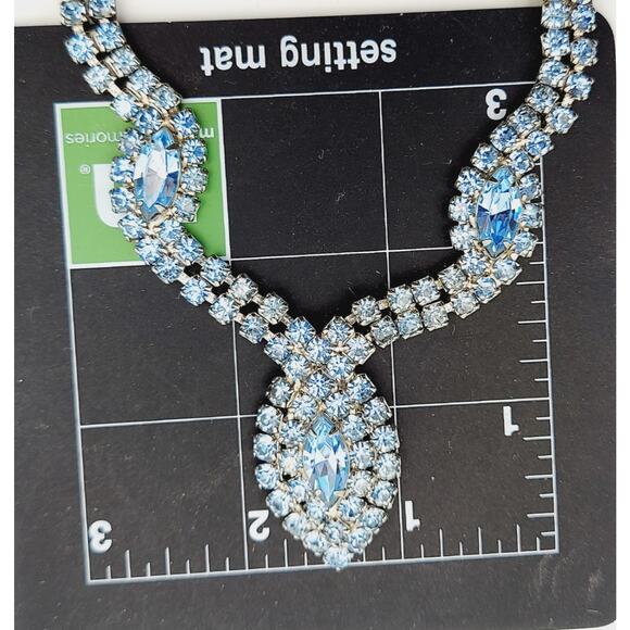 Stunning Baby Blue Marquis Rhinestone Necklace & Bracelet Set Statement Parure - Picture 15 of 16